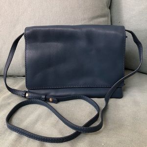 Navy blue leather handbag